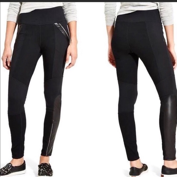 Athleta Pants - Athleta Ponte Luxe Leggings Black Faux Leather Sm